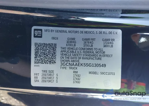 2025 Chevrolet Silverado 1500 2Wd Standard Bed Wt from USA, damaged, VIN 3GCNAAEK5SG130549